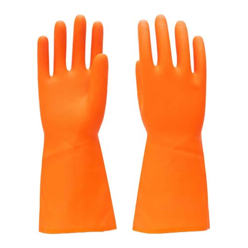 SAFETYWARE Duramax™ Heavy Duty Flocklined Natural Rubber Gloves HF2813-ORG