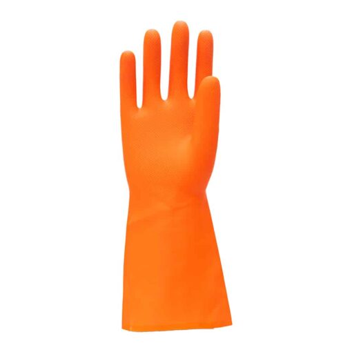 SAFETYWARE Duramax™ Heavy Duty Flocklined Natural Rubber Gloves HF2813-ORG