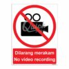 QUICKSIGN PROHIBITION SIGNS - PS016 No video recording